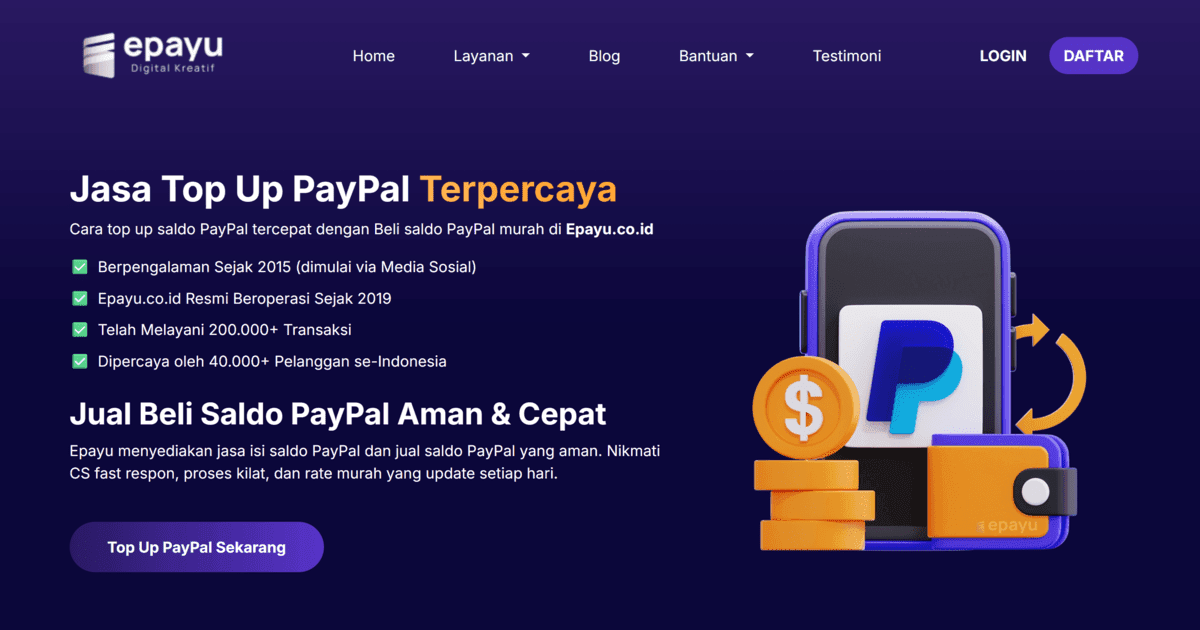 Ilustrasi jasa top up saldo PayPal Epayu sebagai solusi transfer BCA