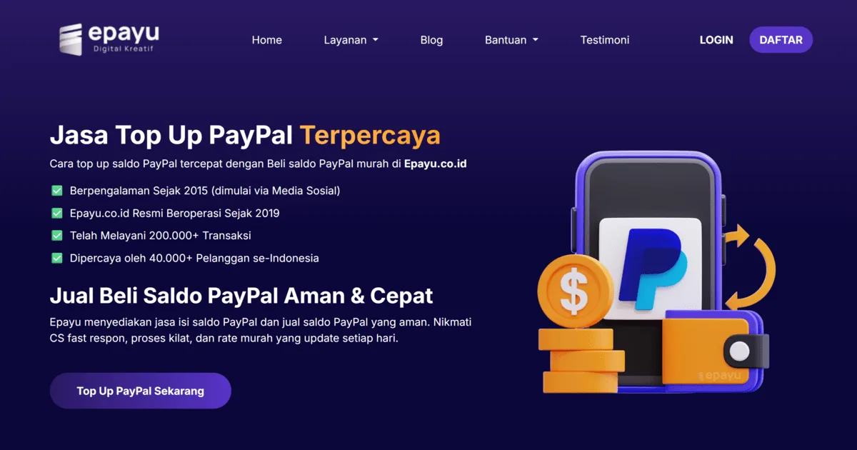 Ilustrasi jasa top up saldo PayPal Epayu sebagai solusi transfer BCA Ilustrasi jasa top up saldo PayPal Epayu sebagai solusi transfer BCA